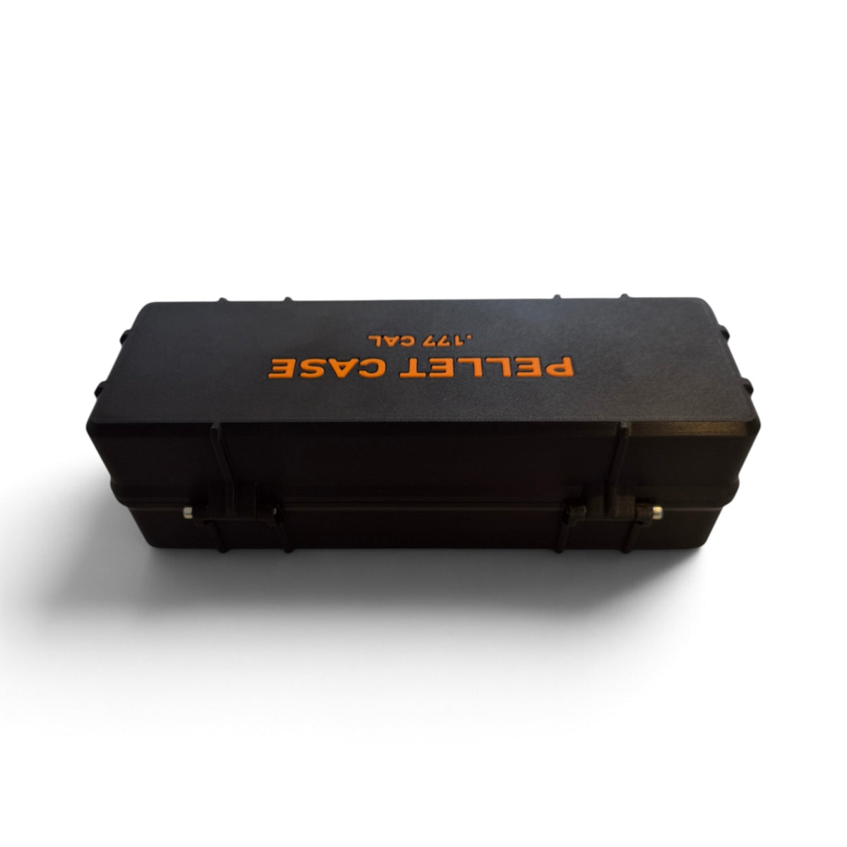 Black pellet storage case with orange “PELLET CASE .177 CAL” label on top