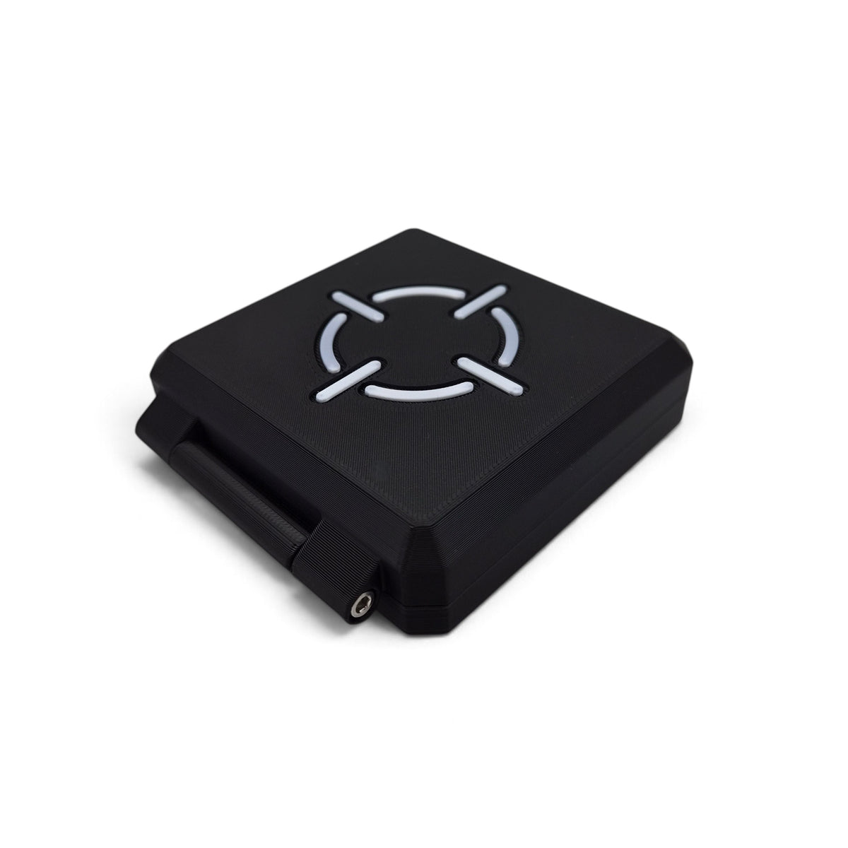 Black magazine and fill probe storage case with large white crosshair icon
