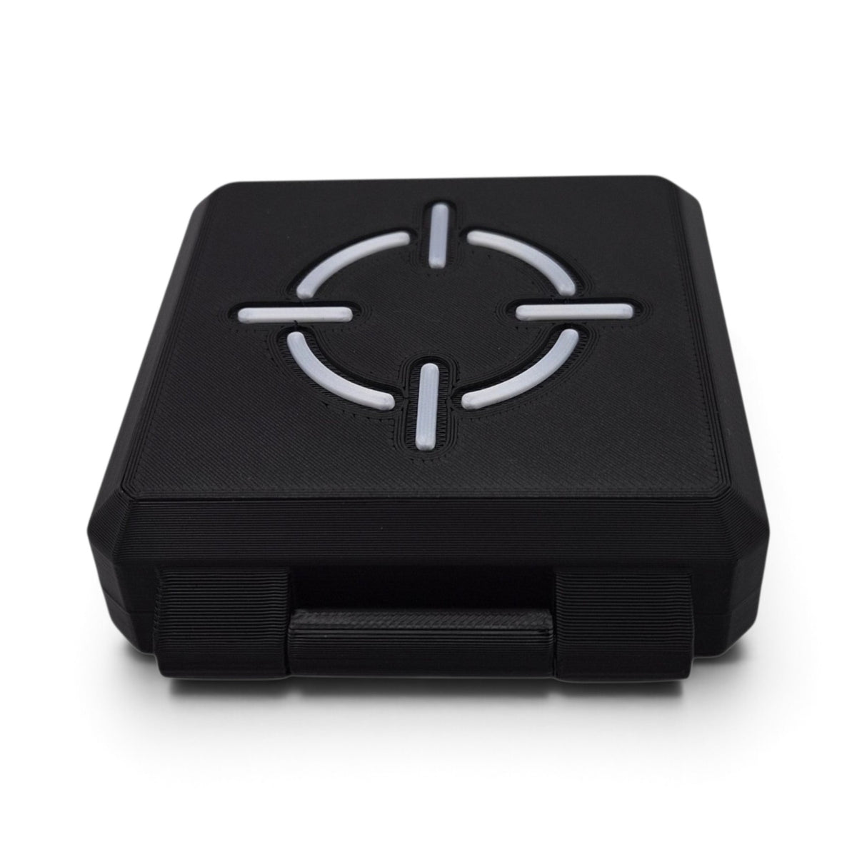 Air Arms magazine and fill probe storage case, black lid with silver crosshair and latch