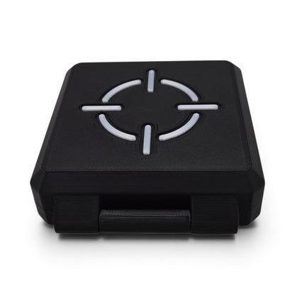 Air Arms magazine and fill probe storage case, black lid with silver crosshair and latch