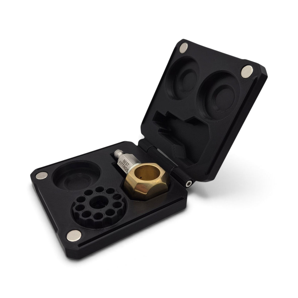 Air Arms magazine and fill probe storage case, open foam cutouts with brass fitting and probe